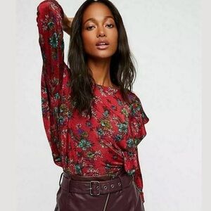 Free People Burgundy Dock Street Floral Blouse S